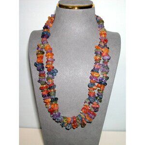 Multi-Color Gemstone Chip Beaded Necklace 30" Long Handmade Jewelry Statement Pi